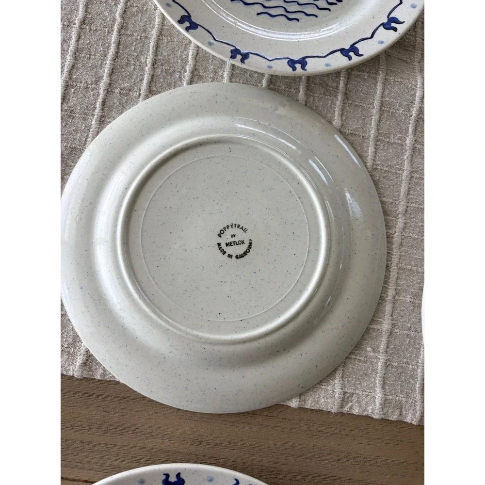 Vintage Metlox Poppytrail Provincial Blue Dinner Plates Set of 6 Farmhouse 9.5in - Picture 4 of 5